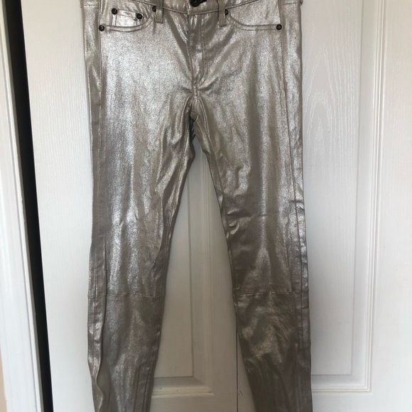 Pants - Rag & Bone muted silver lamb leather pants